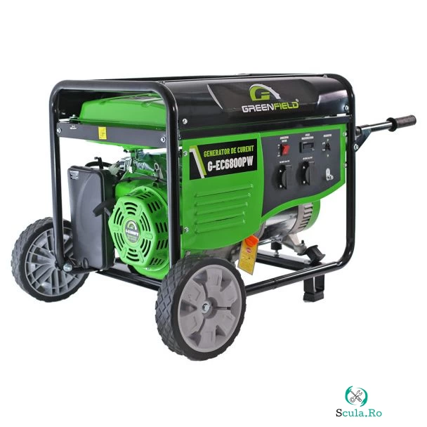 Generator de curent pe benzina Greenfield G-EC6800PW, portabil, pornire manuala, monofazat, 6.1 kVA, cu roti