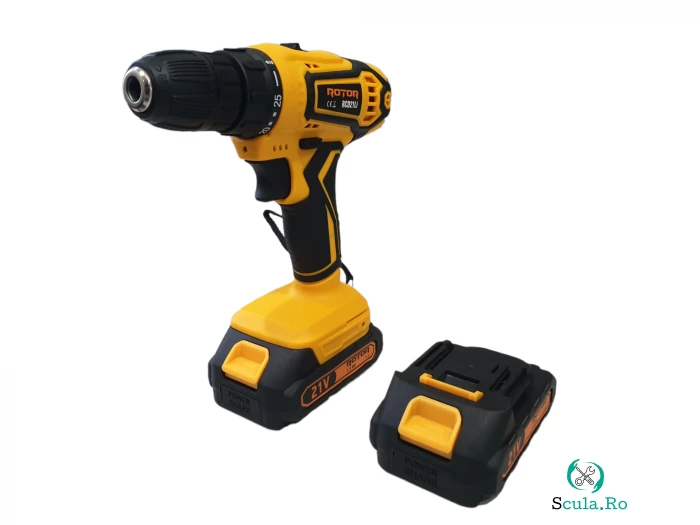 Autofiletanta cu 2 acumulatori Rotor RCD21LI, 21V, 1.3Ah, 1380RPM, Cuplu maxim 32NM la 323.00 lei ron