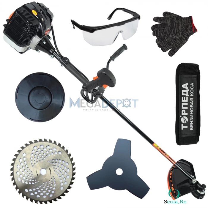 Motocoasa pe benzina Top Profesional Mencoza, 7.4CP, 52CC, 12000RPM, Neagra