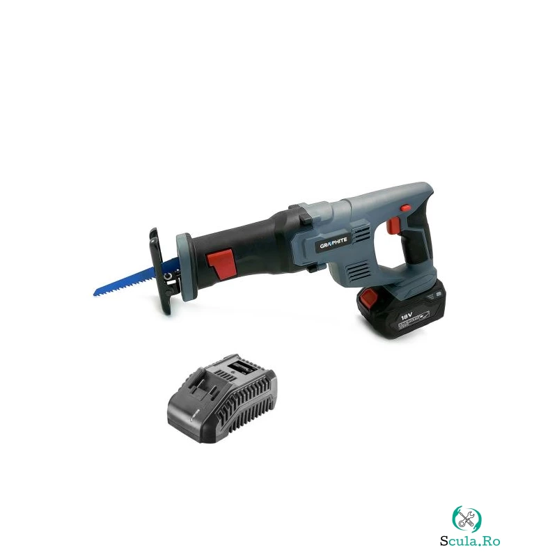 Fierastrau tip sabie cu acumulator 2 Ah, incarcator 18 V Li-ion, Graphite Energy la 948.99 lei ron