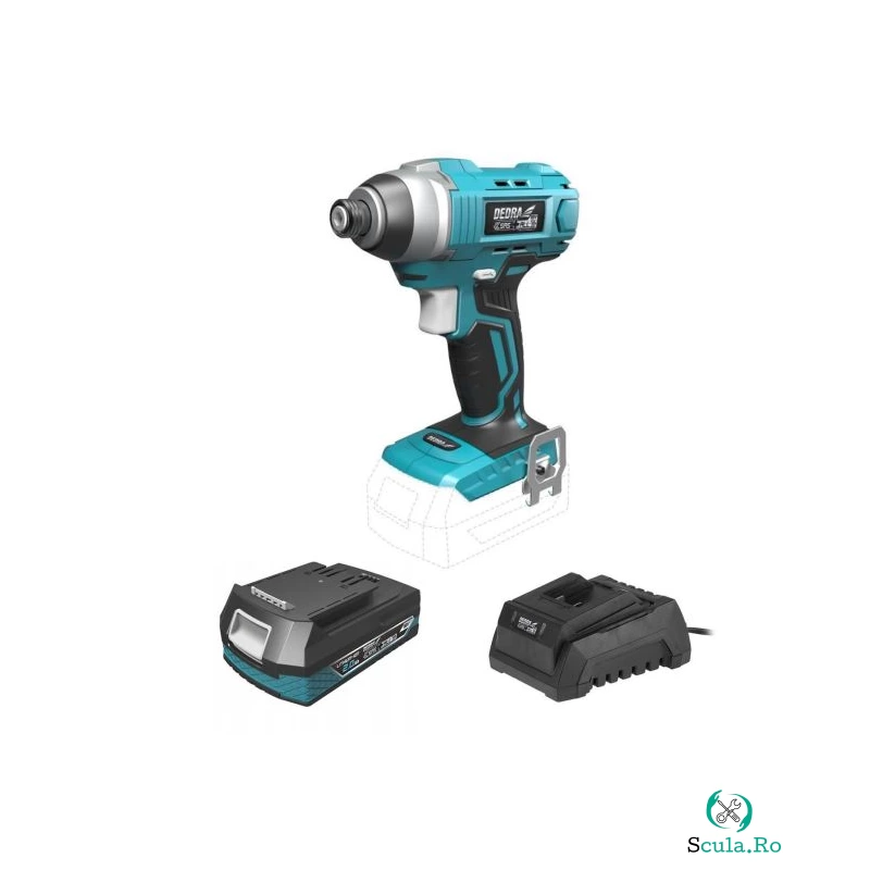 Masina de insurubat, cu acumulator 2 Ah, incarcator 18V Li-ion, cu impact, 110 Nm, 1/4", SAS+ALL, Dedra