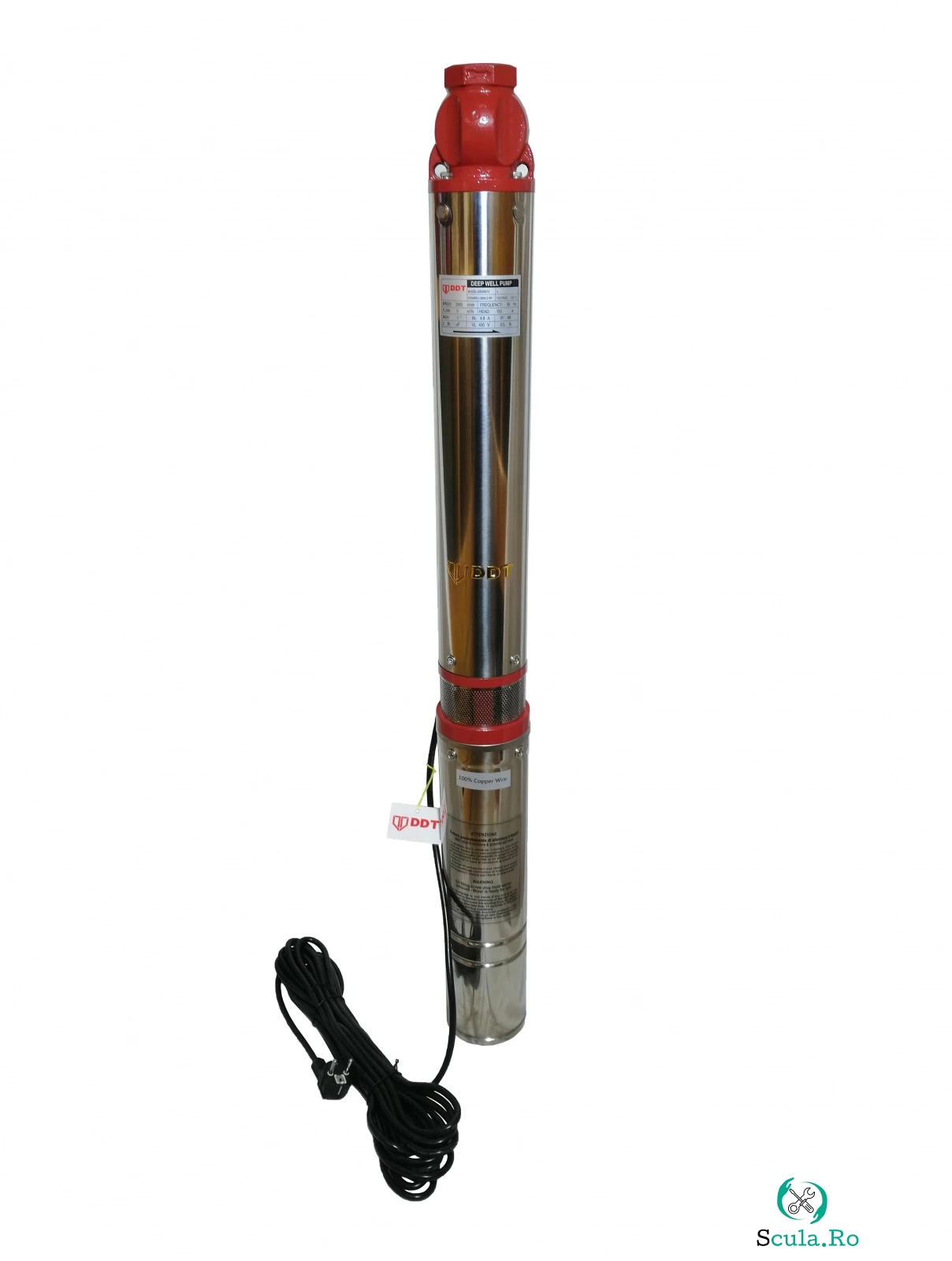Pompa submersibila de mare adancime DDT 4SDM2-12, Inox, 1800W, 7 m ³ h, 12 turbine, 120m, 15m cablu