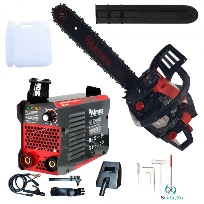 Pachet ALMAZ: Aparat de sudura ALMAZ 250A + Motofierastrau ALMAZ KP 5800 la 871.00 lei ron