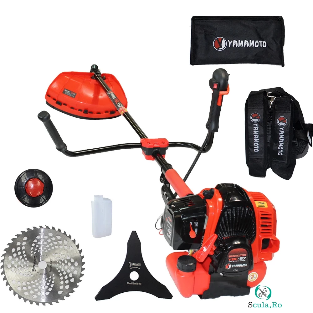 Motocoasa pe benzina Yamamoto YBC-57, 2 timpi, 6CP, 52CC, 10000RPM, Accesorii incluse