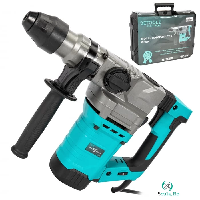 Ciocan rotopercutor Detoolz DZ-SE118, 1500W, 3 burghie, 2 dalte. beton, otel, piatra