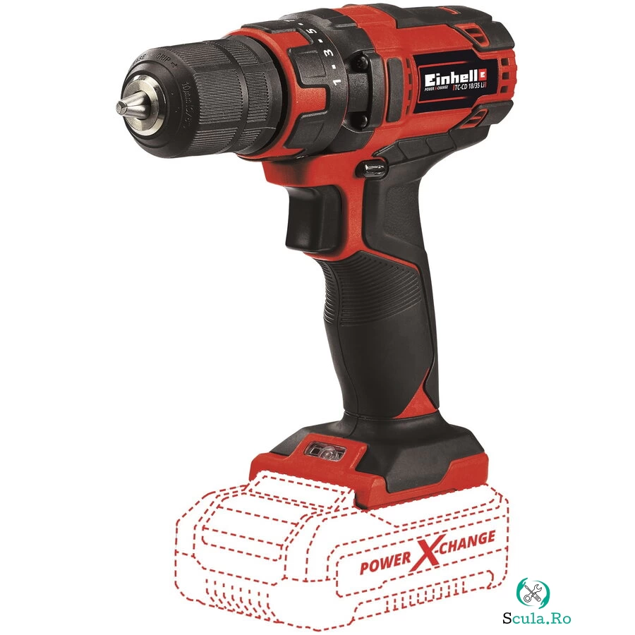 Einhell Masina de gaurit si insurubat Einhell Power X-Change TC-CD 18/35 Li - Solo, 18 V, 35 Nm, setari cuplu 21 trepte, livrat fara acumulator si incarcator