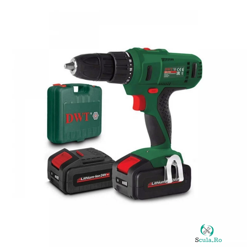 Masina de gaurit cu 2 acumulatori DWT ABS-24Bli-2BMC, 24V, cuplu maxim 50Nm, 2 Ah