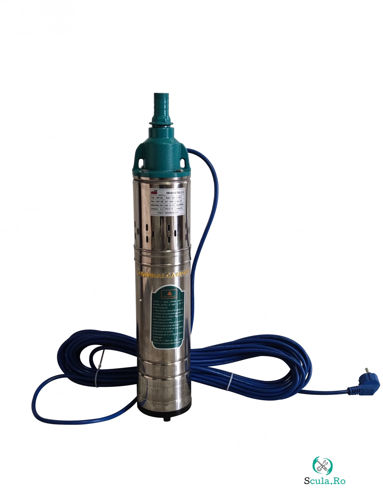 Pompa submersibila cu melc Alfa Premium, refulare 160m, debit 3.5m3 h, inox, 20m cablu, bobinaj cupru