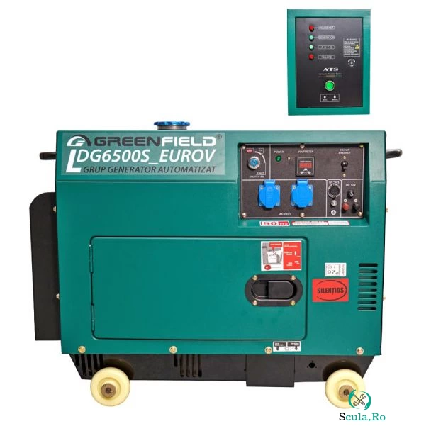 Generator de curent diesel Greenfield LDG6500S EUROV PLUS, cu carcasa insonorizanta, stationar, monofazat, 5.5 kVA, automatizare trifazata