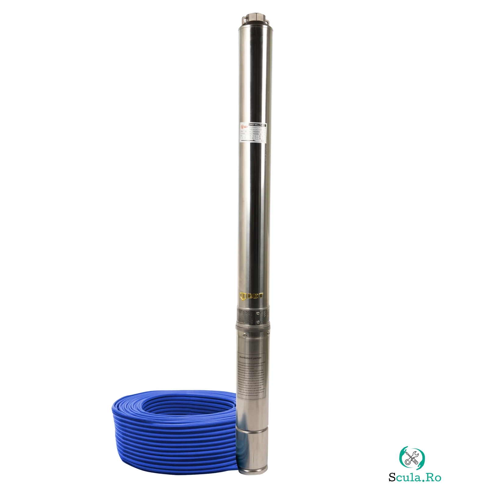 Pompa submersibila de mare adancime DDT 4SDM3-20, Inox, 2500W, 12 m ³ h, 20 turbine, 250m, 30m cablu