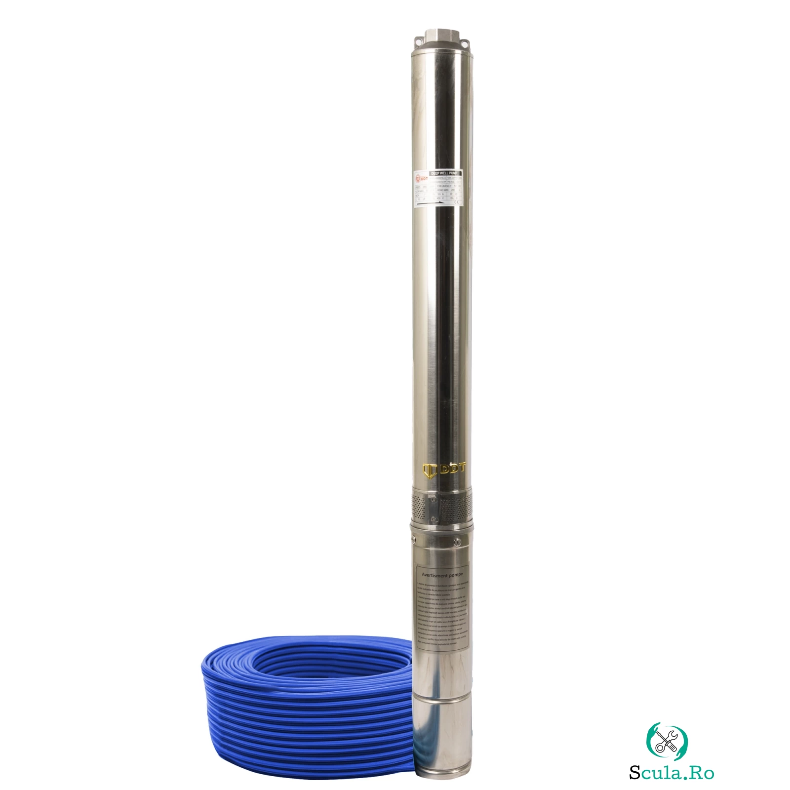 Pompa submersibila de mare adancime, DDT 4SDM3-16, Inox, 2200W, 10 m ³ h,16 turbine, 200m, 30 m cablu