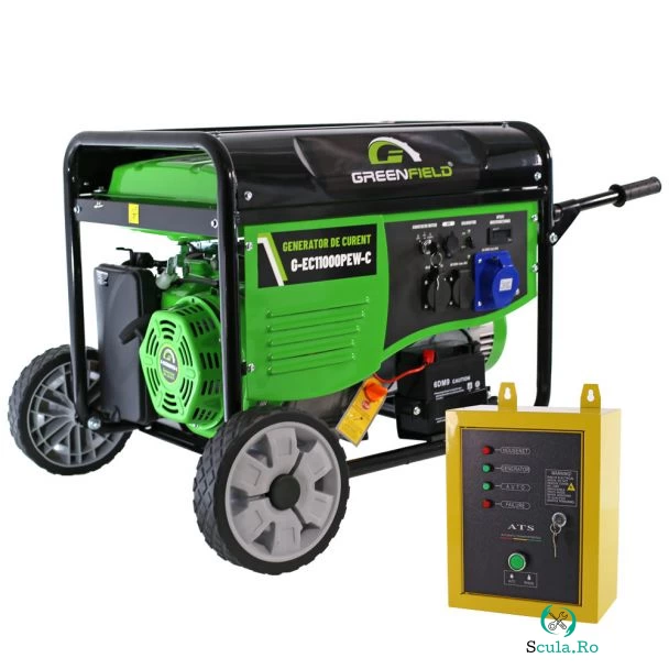Generator de curent pe benzina Greenfield G-EC11000PEW-C+ATS_11000, portabil, 230V, 9.2 kVA, pornire electrica automatizata, cu panou ATS