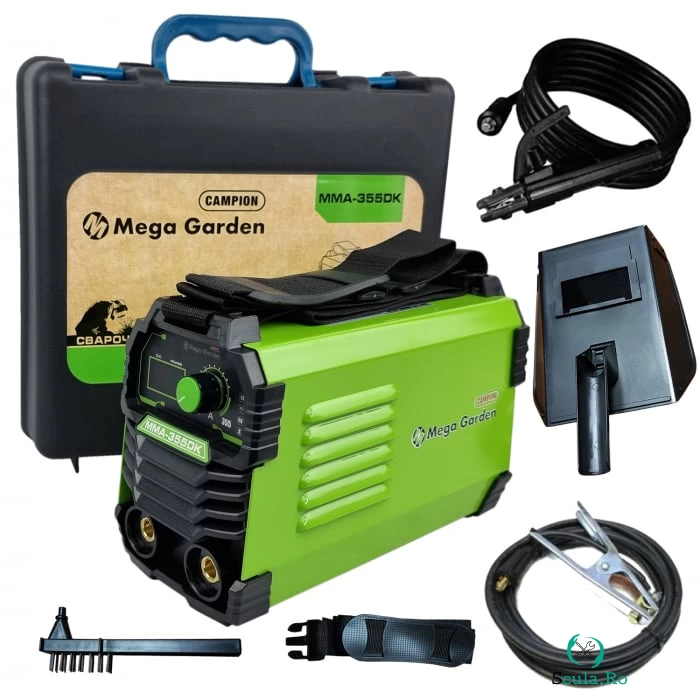 Aparat de sudura tip invertor MegaGarden MMA 355DK, 355Ah, cablu 3 metri, Accesorii Incluse,Cutie de Transport la 381.00 lei ron