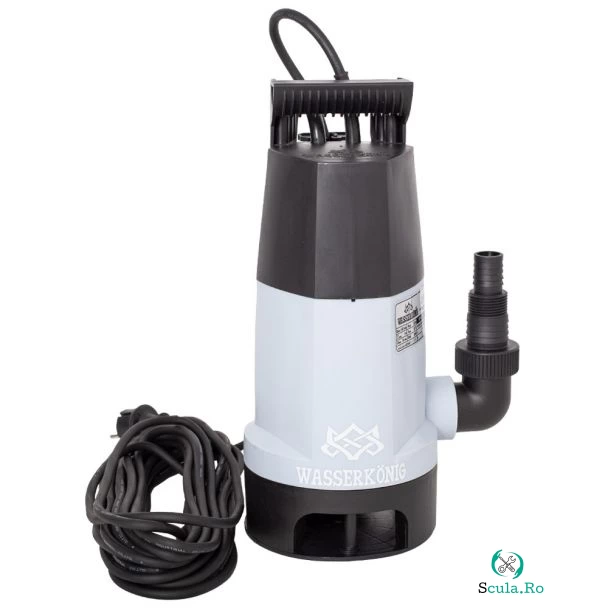 Pompa submersibila din plastic Wasserkonig SPMD9242, ape murdare, particule max. 35 mm, putere 950 W, debit 14500 l/h, inaltime refulare 8.5 m, flotor electromecanic
