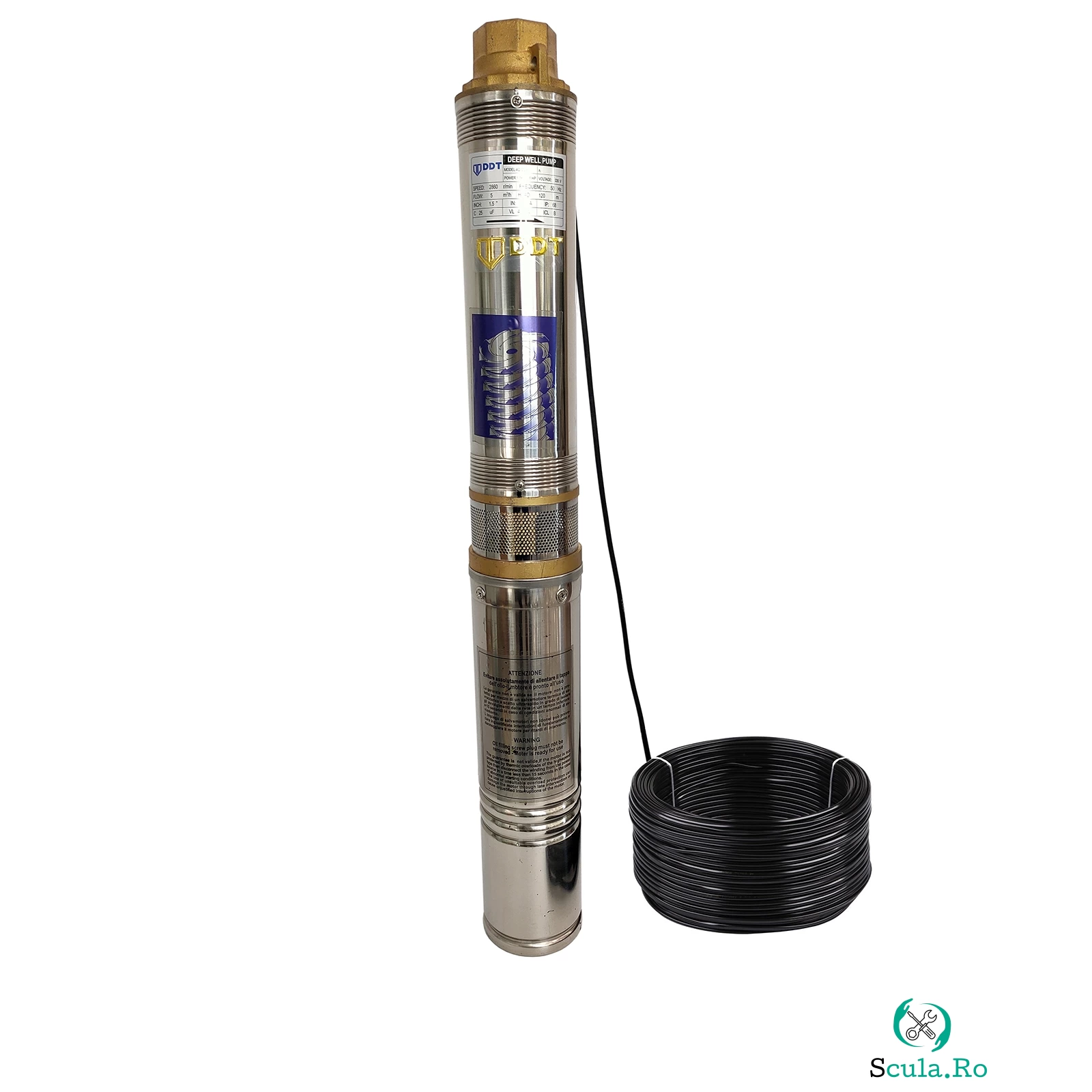 Pompa submersibila de adancime DDT 4QJD2-8, Inox, 1500W, 7 mAł h, 8 turbine, 120m, 25m cablu
