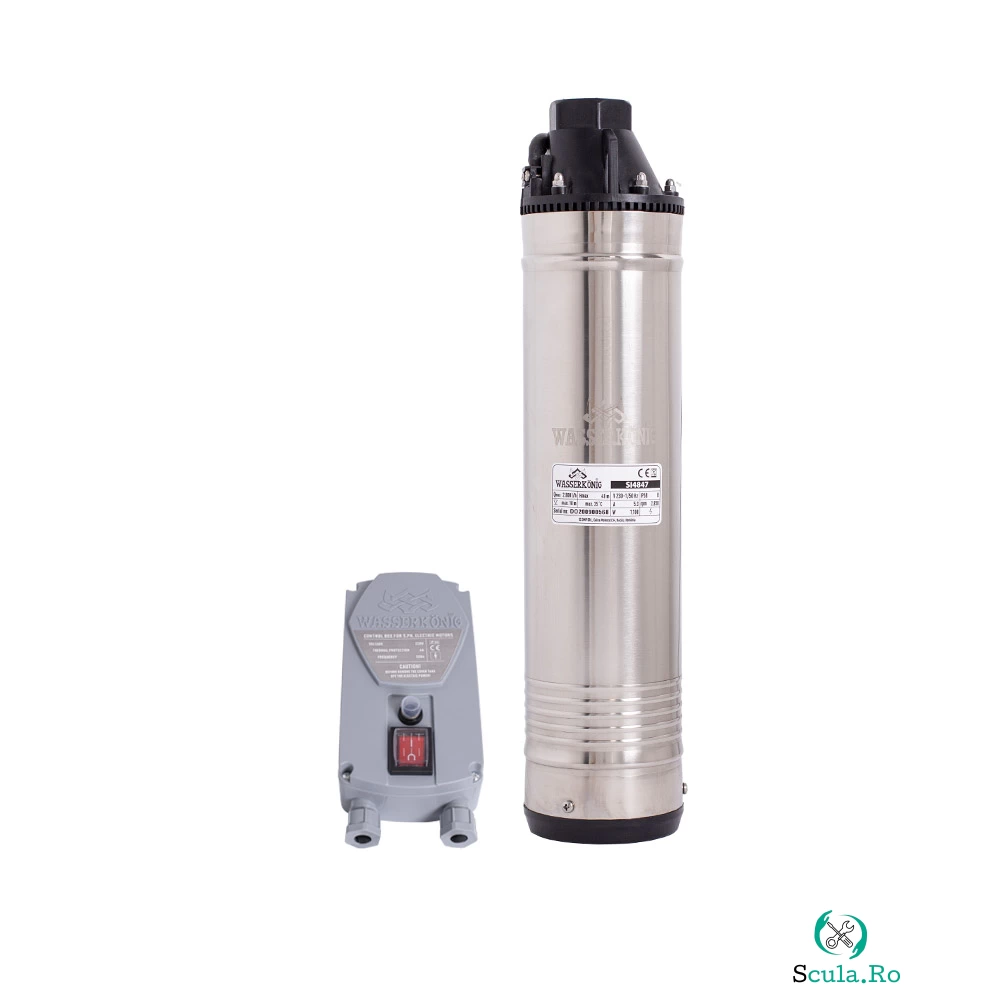 Pompa submersibila periferica Wasserkonig SI4847, diametru 4"", putere 1100 W, debit 2820 l/h, inaltime refulare 48 m