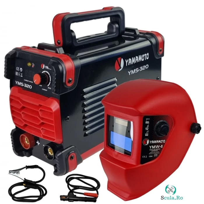 Aparat de sudura de tip invertor Yamamoto YMS-320, MMA + Masca automata YMV-1 , 320A, Diametru electrozi 1.6-4mm, Rosu Negru