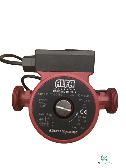 Pompa de circulare recirculare apa Alfa 25-60 180GR, Debit 3mc h, Inaltime pompare 6m, Putere 45-90W