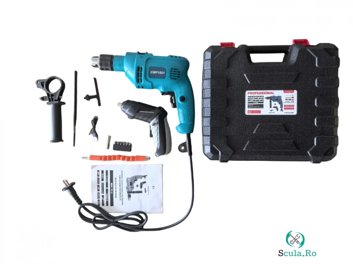 Bormasina electrica + Minifiletanta Campion, 35 piese incluse, Geanta de transport